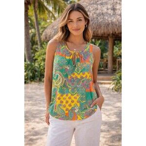 Chaps Size Medium Paisley Multicolored Keyhole Neck Sleeveless Blouse Viscose